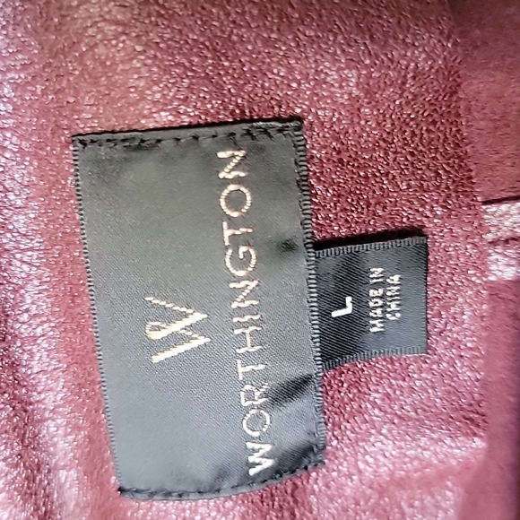Worthington Edgy burgundy drape front faux suede jacket large - Picture 2 of 6